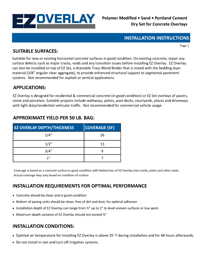 EZ Overlay SEK SUREBOND Hardscape Installation & Protection