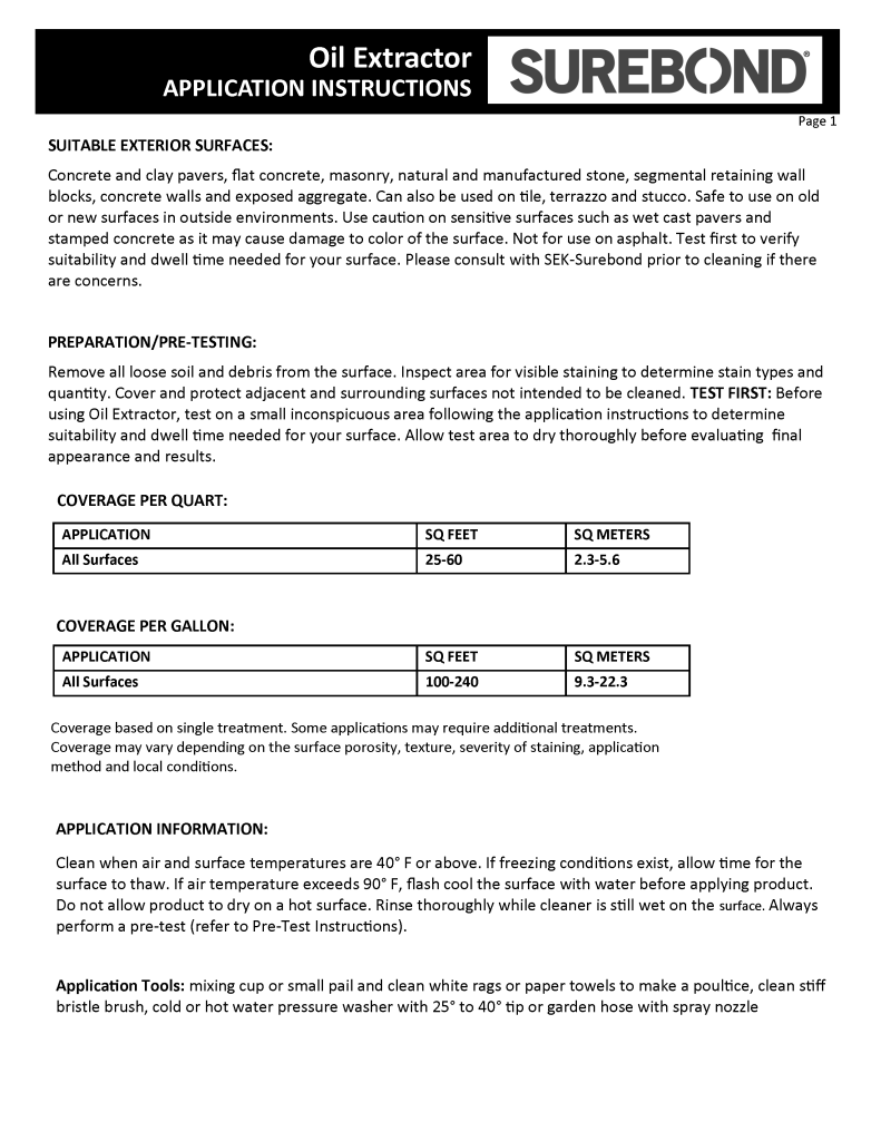 Oil Extractor SEK SUREBOND Hardscape Installation & Protection